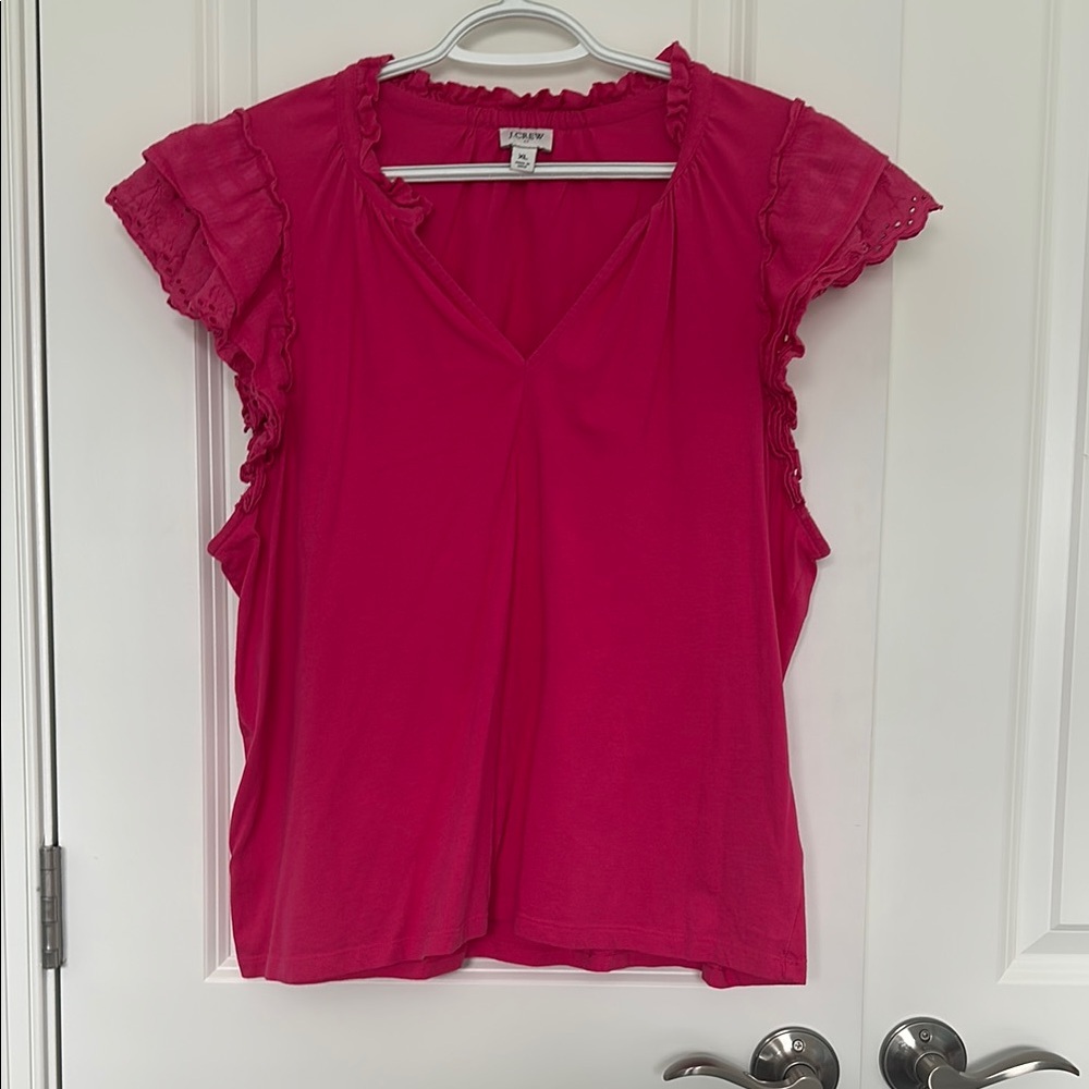 J. Crew Pink Flutter Sleeve Ruffled Blouse
